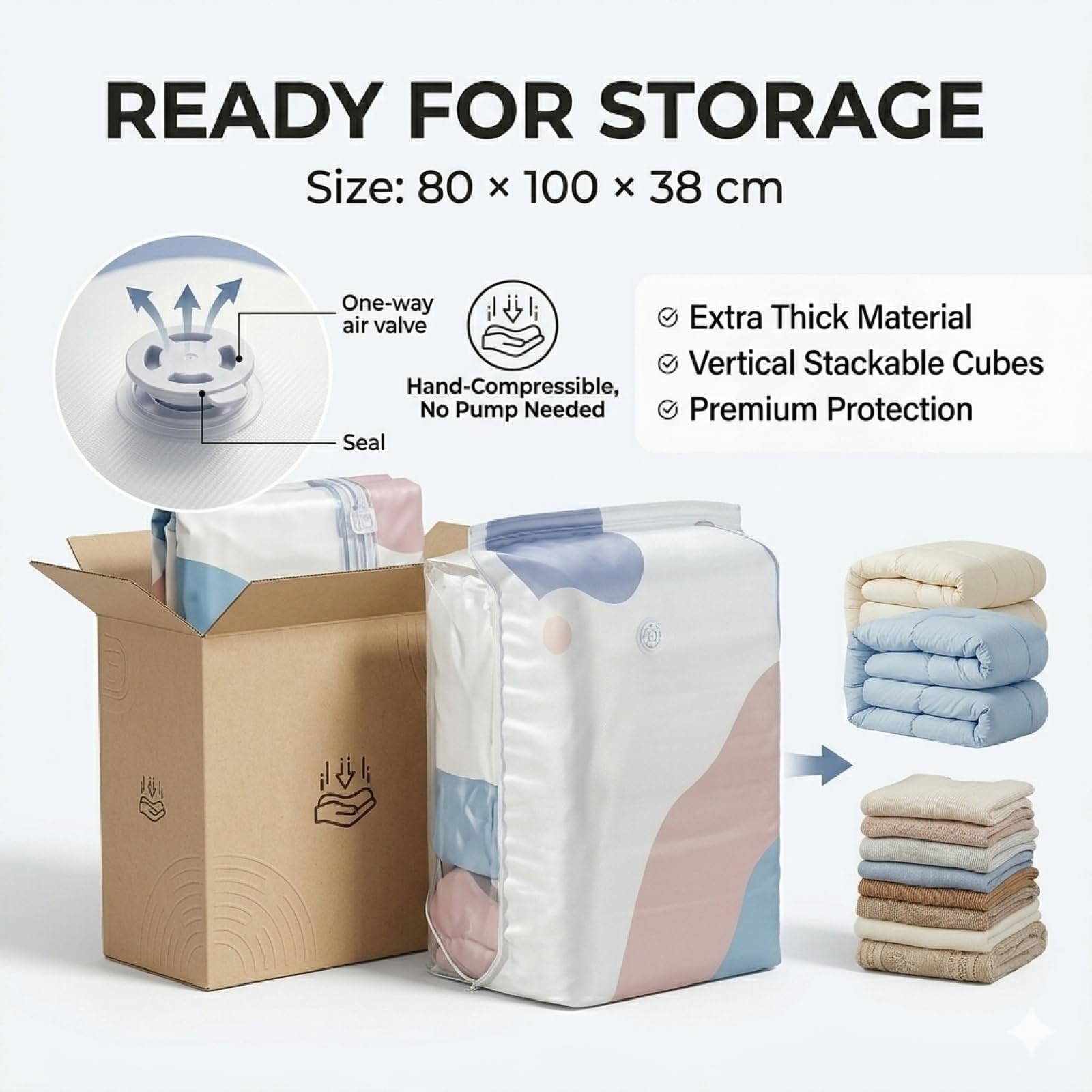 Bolsas de vacío 3D sin bomba, bolsas de almacenamiento de compresión herméticas para ropa, bolsa de compresión resistente de gran capacidad para almacenamiento de ropa de cama, almacenamiento al vacío