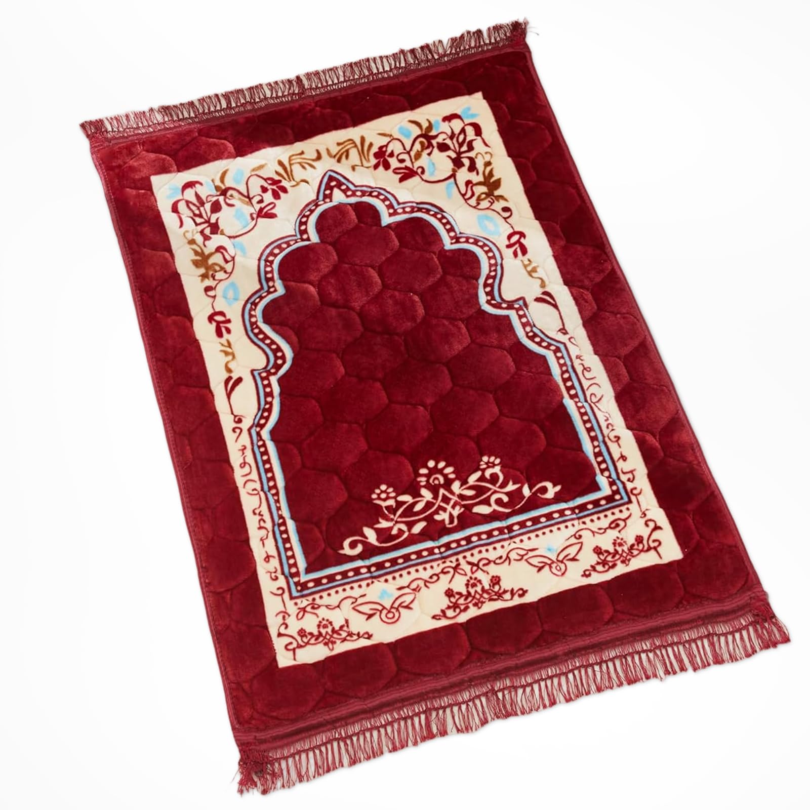 Tappeto da Preghiera Musulmano Rosso Imbottito Spesso,80x120cm | Tappeto da Preghiera in Flanella con Frange,Morbido Janamaz,Sajadah Islamico,Regalo Ramadan Eid Mubarak,per l'Eid,Ramadan