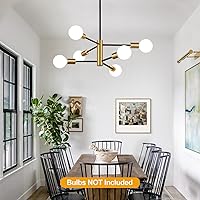 Vista 5 de Lámpara de araña de 30 pulgadas, lámpara de comedor de 6 luces, moderna Sputnik de color dorado cepillado y negro, lámpara de mediados de siglo