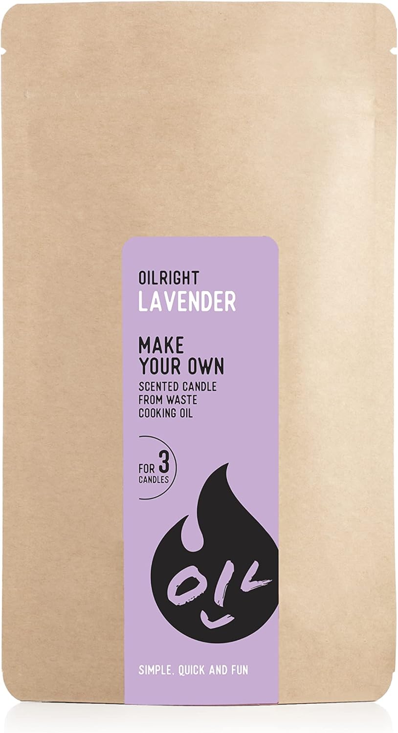 OILRIGHT DIY Candle Making Kit for Adults and Kids. Candle Making Supplies for 12 fl. oz. of Wax - 3 Candles (4 fl. oz.). Waste Cooking Oil Powder and Cotton Wicks Included. Crafts for Adults.