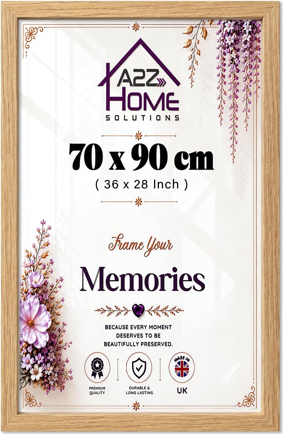 Wall Photo Frame Oak 70x90 cm Frame With 80x60 cm Mount Picture Poster Print With Clear HD Perspex 30x15 MM Moulding Mounting Hooks MDF Backboard