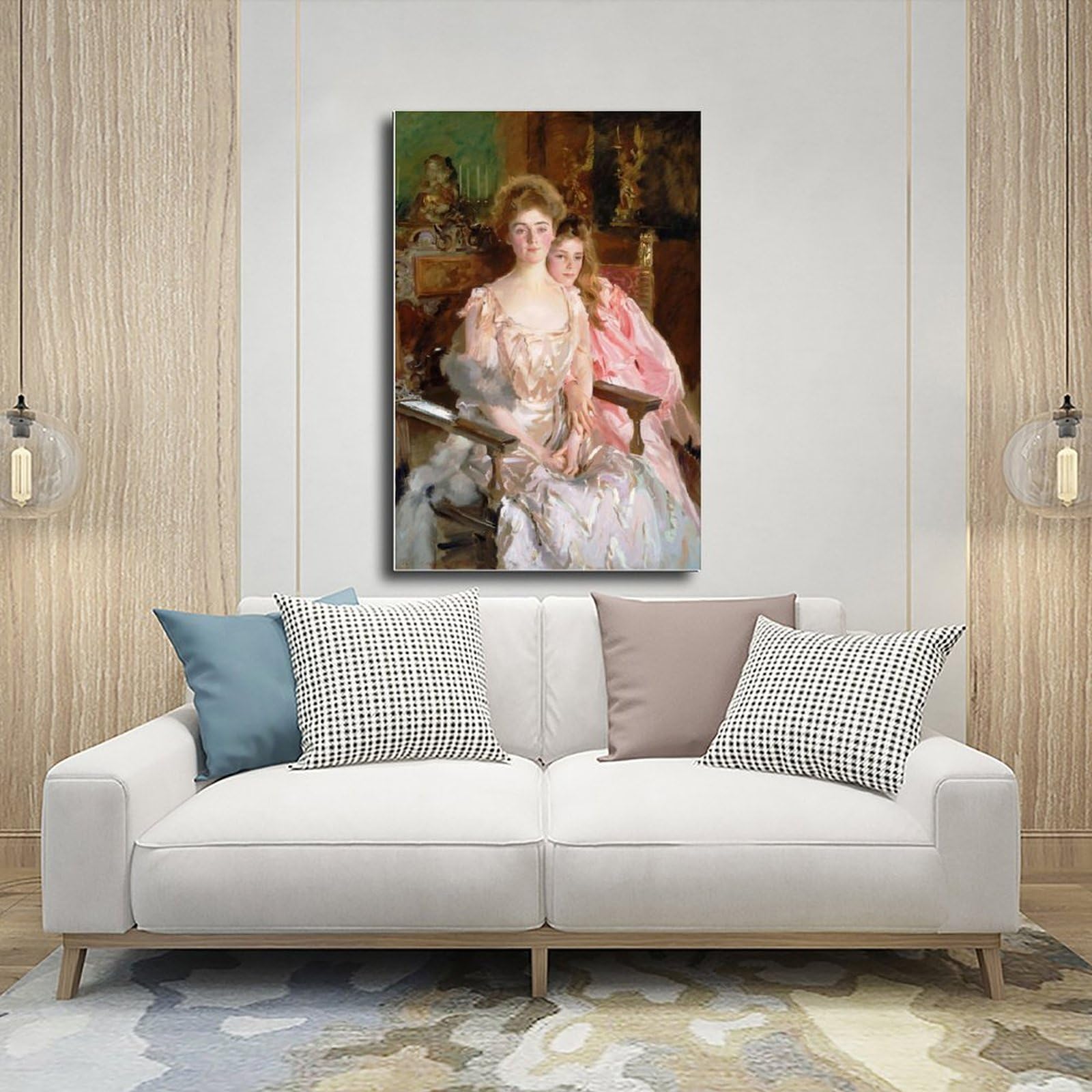 ANFOTCM John Singer Sargent, Mrs. Fiske Warren, Gretchen Osgood, Her Daughter Rachel, artystyczna dekoracja ścienna plakat rodzinny bar restauracja garaż kawiarnia sztuka znak prezent 60 x 90 cm