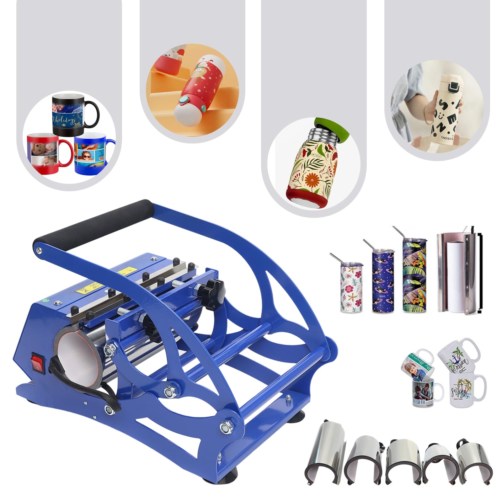 Pressa a a sublimazione, per tazze, 8 – 30 oz, 500 W, 0 – 200 ℃, pressa a caldo con 6 sottobicchieri, pressa per trasferimento bicchieri, stampante a sublimazione