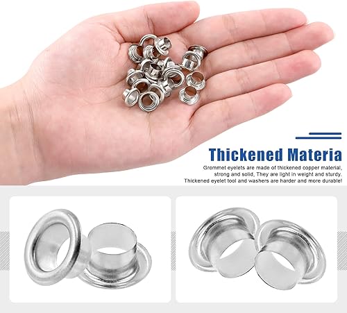 Miniatura 4 de Glarks Kit de 200 ojales gruesos de metal plateado de 0.236in con arandelas para tela, lienzo, cortina, ropa, reparación de cuero