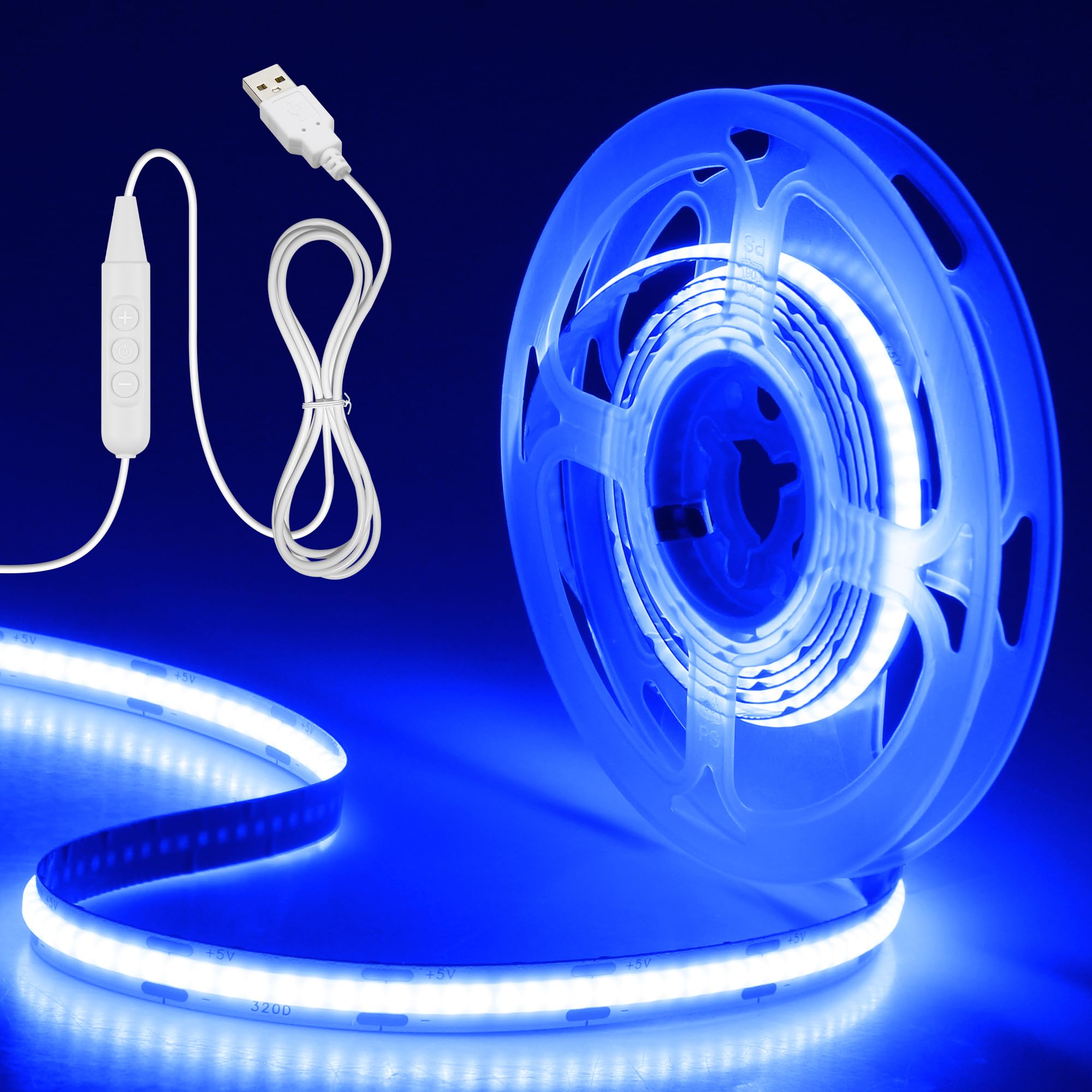 Aclorol USB COB LED Strip 2M 5V LED Light Strip Dimmable Ice Blue LED TV Backlight 640LEDs 8mm Width COB Flexible Tape Light for Bedroom Living Room Ceiling TV Party Home Decoration CRI85+