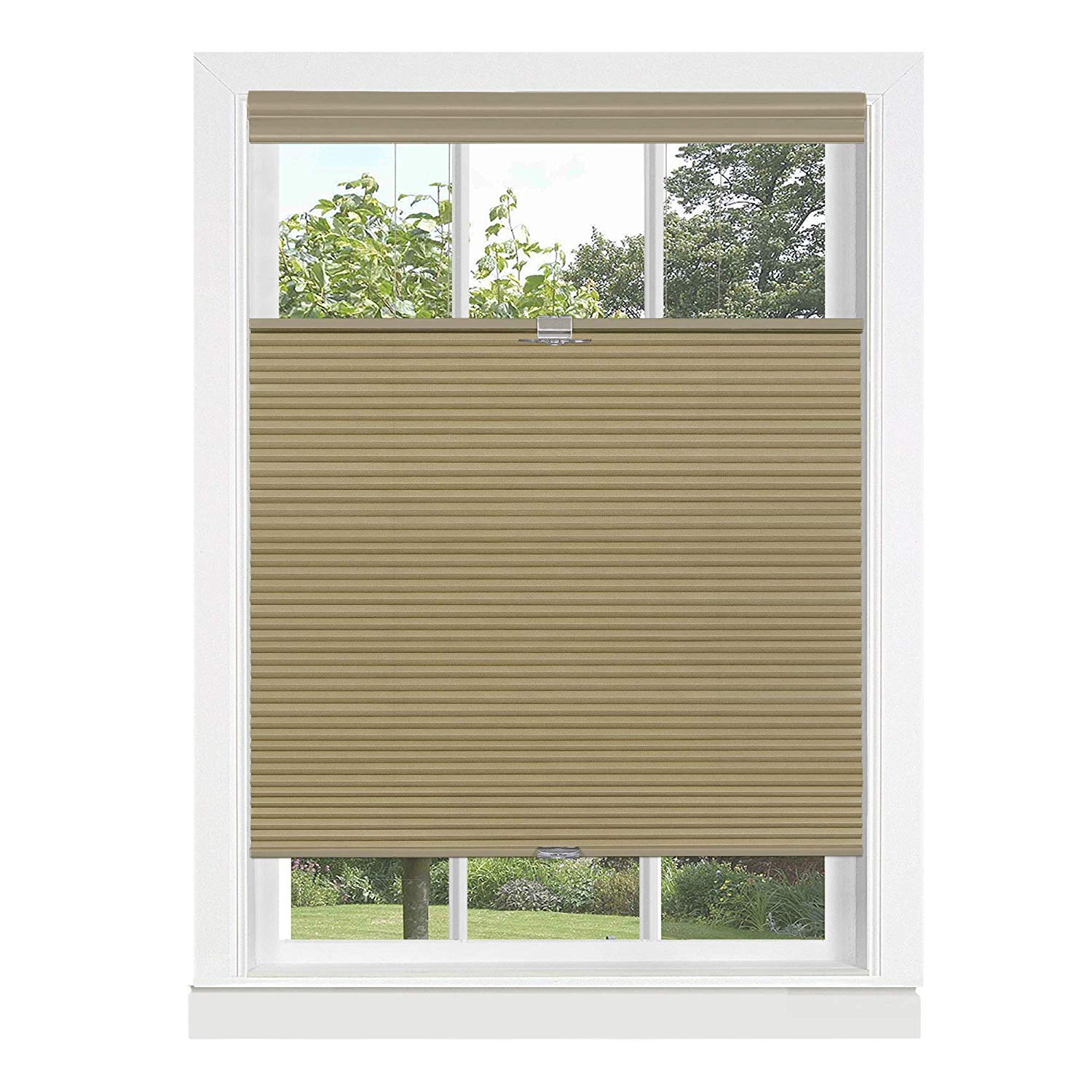 Photo 1 of Achim Home Furnishings Window Blinds: Cordless Top-Down Bottom-Up Honeycomb Window Shade (Wheat, 29" x 64")