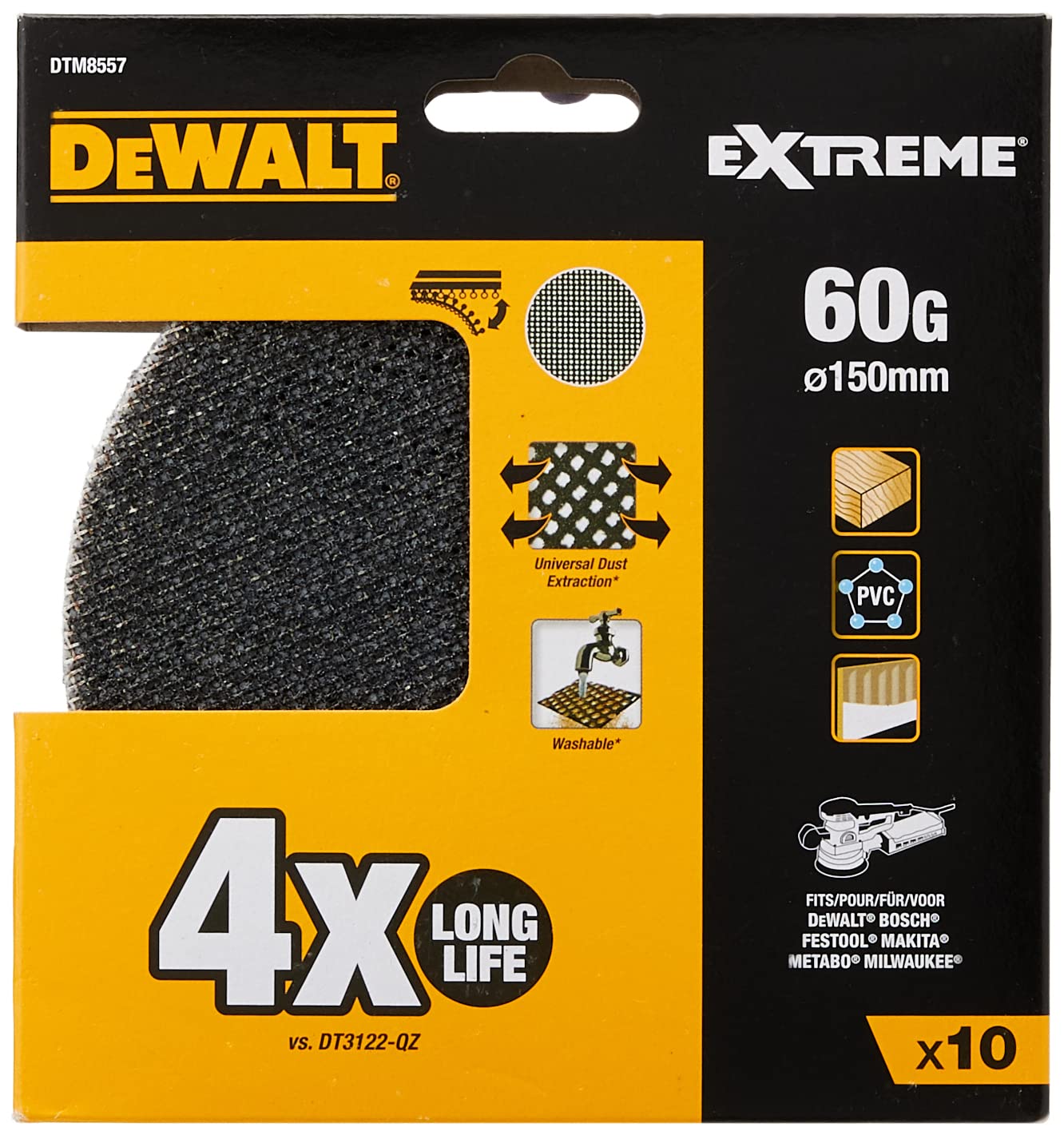 Dewalt DTM8557-QZ Abrasif treillis K60 10 Pièces, Gris, 150 mm