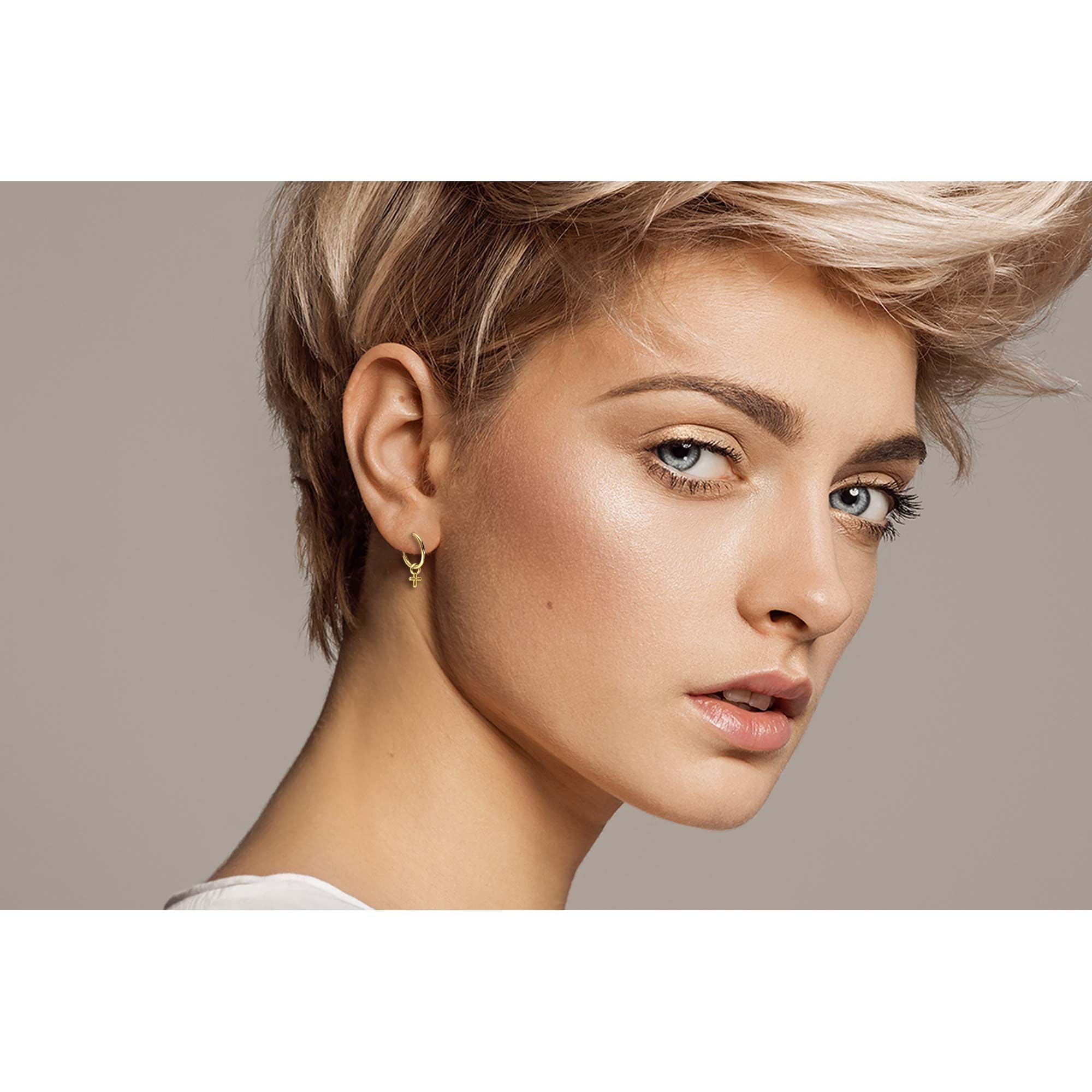 PIERCINGLINE Titan Ohrclicker Creolen KREUZ - Roségoldfarben, Schwarz, Goldfarben, Silberfarben