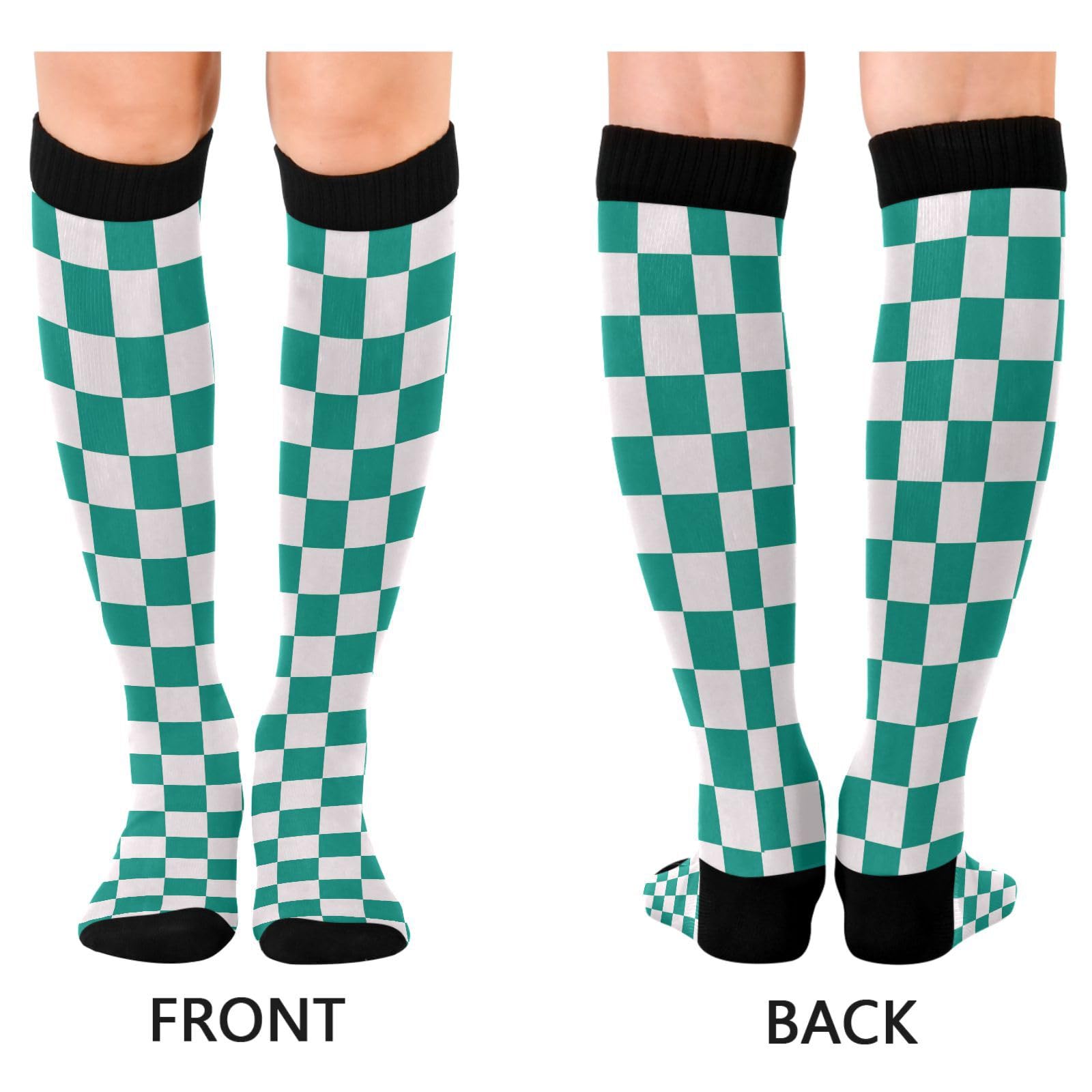 Dussdil Retro White Tartan Green Plaid Compression Socks for Women Men Christmas Circulation Long Knee Socks for Winter Warm Stockings Socks