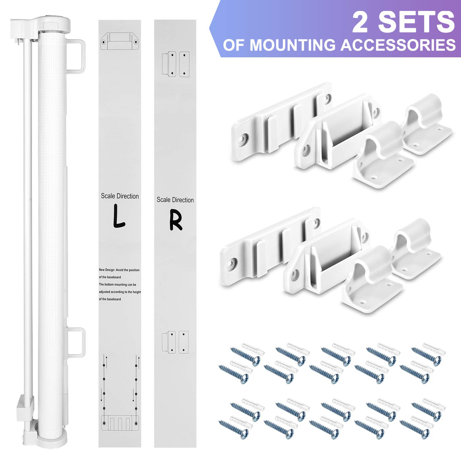 Retractable Baby Gate Space Saving and Extends to 58" Wide Movable Indoor and Outdoor Gates for Kids or Pets Adjustable Baseboard Height Mesh Dog Gate for Doorways, Stairs, Hallways and More