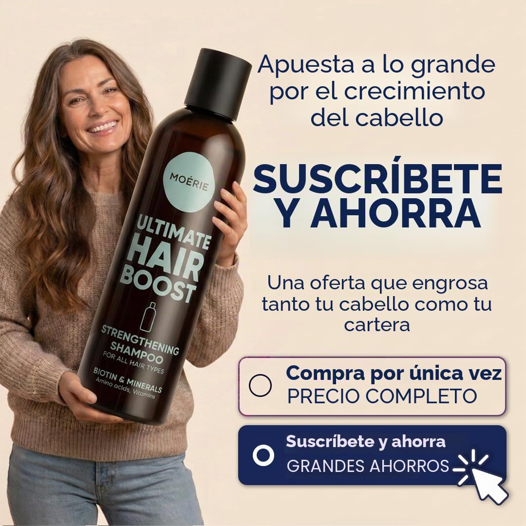 Moerie Ultimate champu de cabello crecimiento – pelo Grueso y Abundante - Shampoo Anticaída Mujer – Producto voluminizante - vegano - sin parabenos ni silicona - todo tipo de cabello – 250 ml X2