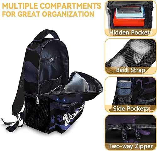 Miniatura 6 de Mochila personalizada para gatos con lonchera y estuche para lápices, mochila escolar de 16 pulgadas con correas ajustables, duradera, ligera, de