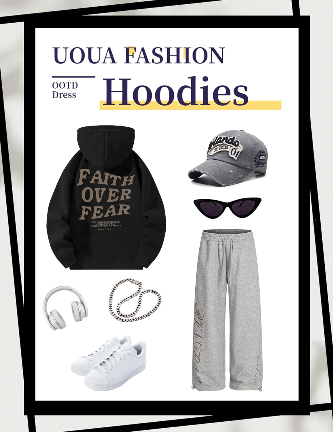 UOUA Men's Graphic Quarter Zip Hoodies Casual Long Sleeve Drop Shoulder Sweatshirt Pullover Streetwear Top - Image 7