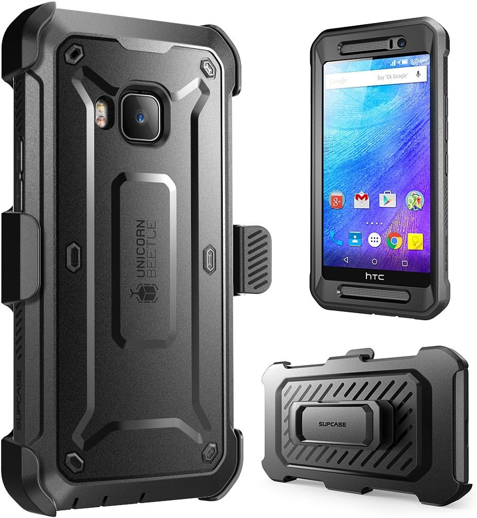 HTC One M9 Case, SUPCASE Full-body Rugged Holster Case with Built-in Screen Protector for HTC One M9 (2015 Release), Unicorn Beetle PRO Series - Retail Package (Black/Black)