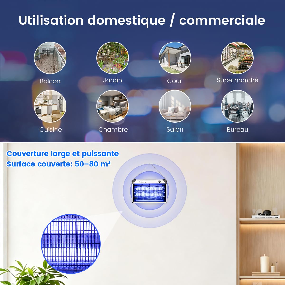 Lampe Anti-Moustique 20W UV Tue Mouche Electrique Double Grille Destructeur d'Insectes