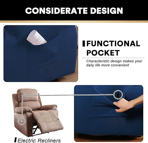 Miniatura 30 de PrinceDeco Funda para silla reclinable, elástica, 1 pieza, protector de muebles con parte inferior elástica para silla con bolsillo lateral, funda