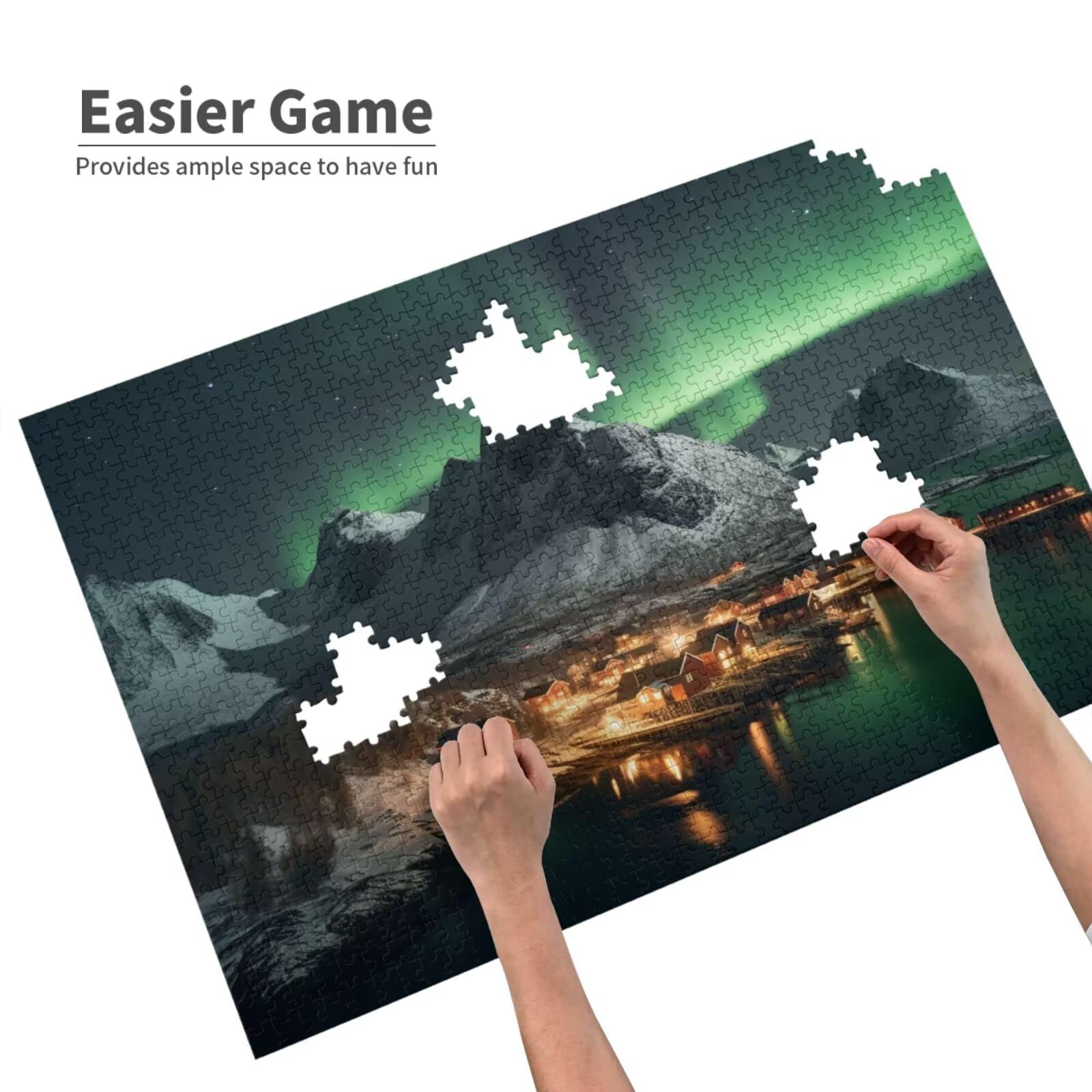 Puzzle Norwegia, 1500 elementów, zorza polarna, puzzle dla dorosłych, z pudełkiem na prezent, duże drewniane puzzle dla dorosłych, gra zręcznościowa dla całej rodziny, prezenty dla kobiet, 87 x 57 cm