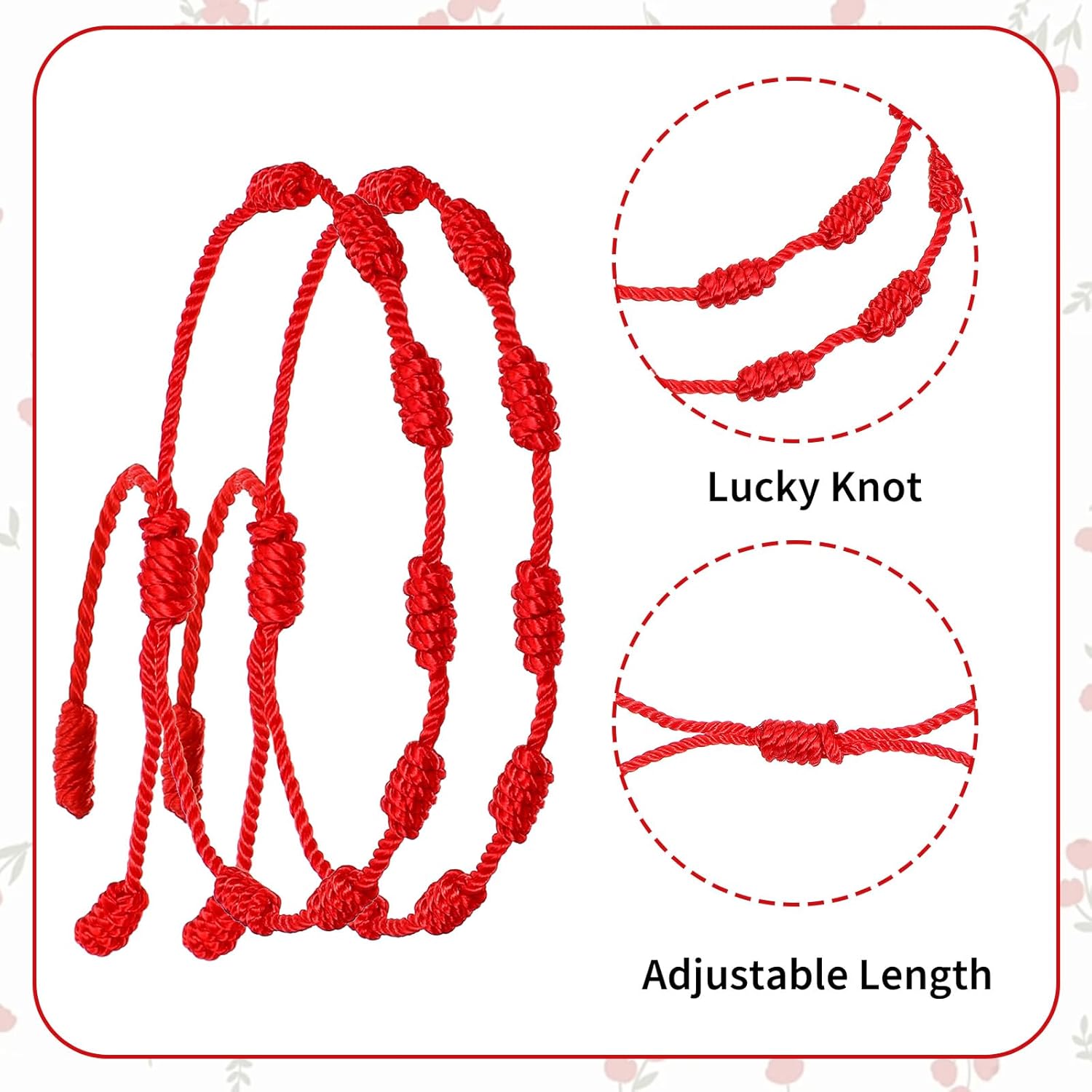 Prasacco 8 Pieces Red String Bracelets Adjustable 7 Knots String Bracelet Red Bracelet for Protection Good Luck Friendship Gifts for Men and Women - Image 3