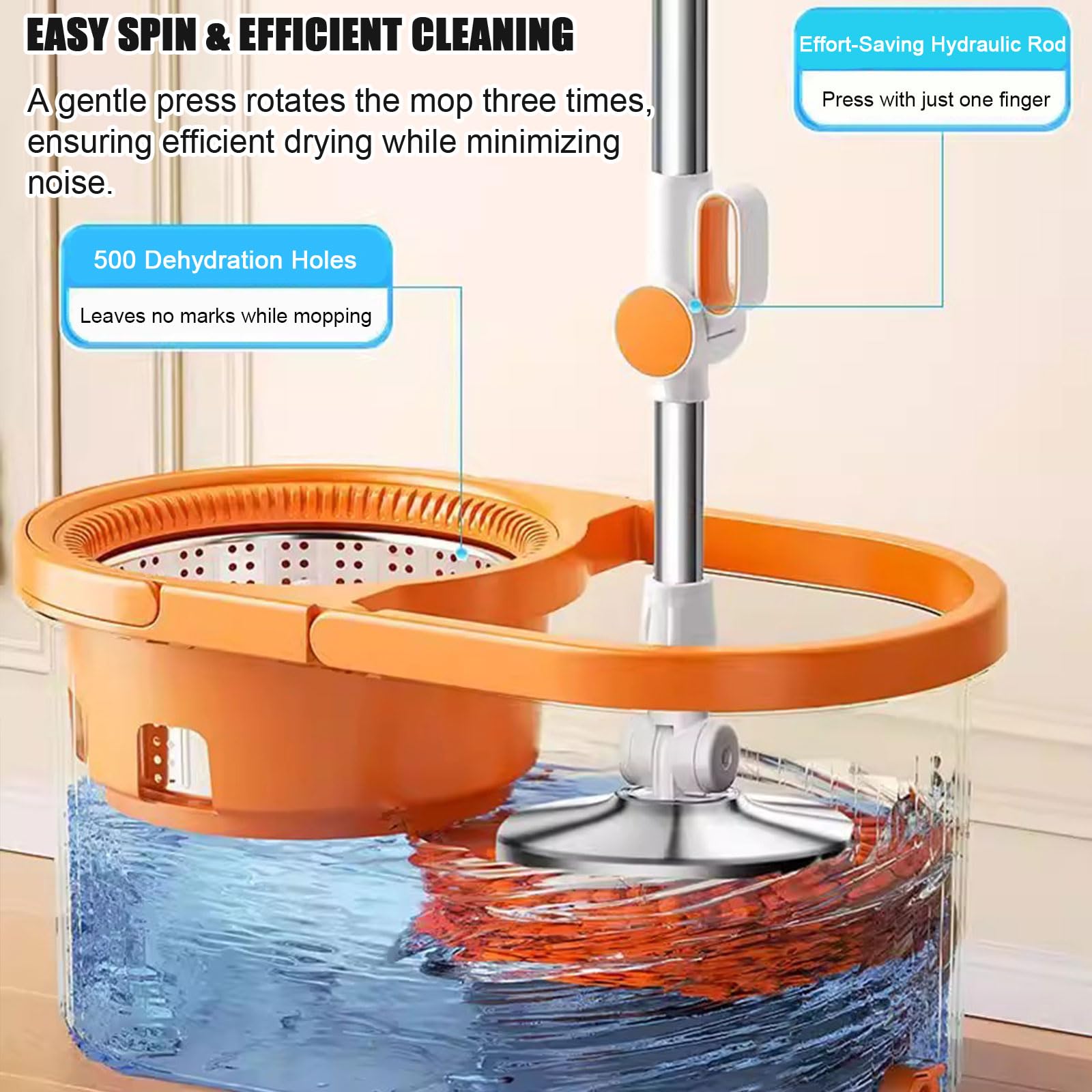 Juego de cubeta para fregona giratoria para el hogar - Trapeador Giratorio 360 y Cubo con Cesta giratoria con Protector contra Salpicaduras Desmontable,3 Mop Pads Refill