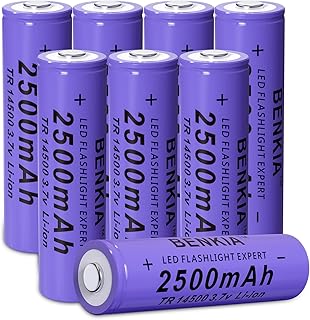 14500 Rechargeable Battery 2500mAh Large Capacity Button Top 3.7Volt Li-ion Batteries for Headlamp Flashlight (8 Pack)