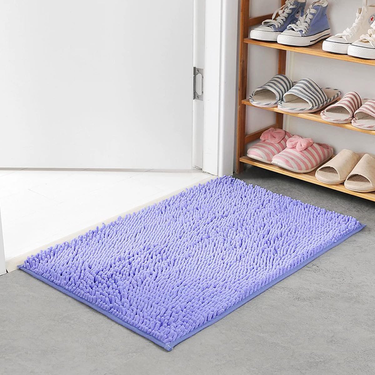 Tapis de bain antidérapant en chenille douce, haute absence, lavable en machine, pour salle de bain, cuisine, chambre à coucher - Violet (140 x 70 cm)