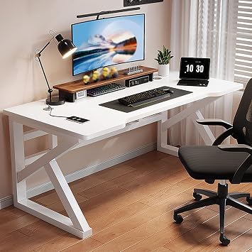 Gaming Desk Study Desk Laptop Table Width 80/100/120cm Modern Style Desks 2.5cm Thick Solid Wood Tabletop Easy to Clean and Assemble Suitable for Working from Home and Remote WorkWhite,100cm