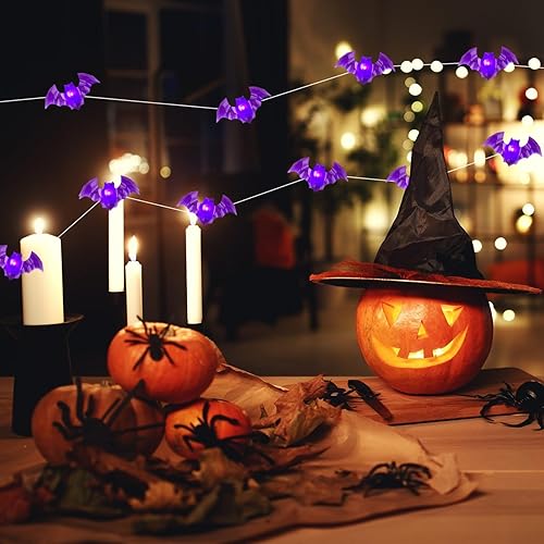 Miniatura 3 de Luces de Halloween que funcionan con pilas, 30 luces LED moradas de 10 pies con función de temporizador, 6 horas encendidas y 18 horas apagadas,