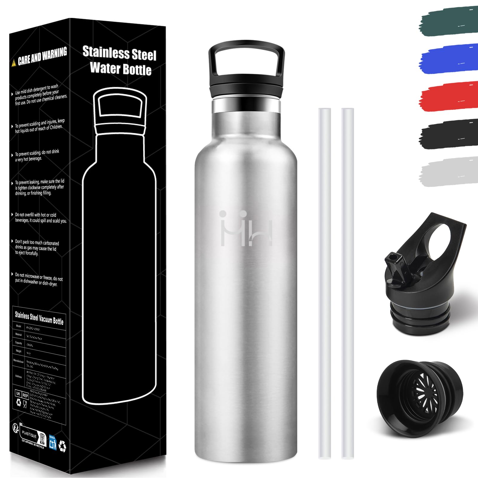 Borraccia Termica 750ML, Senza BPA, Borraccia Termica Con Cannuccia, Acciaio Inossidabile 18/8, Bottiglia Termica A Prova Di Perdite, Borraccia Acciaio Inox Per Scuola, Palestra, Sport, Bici