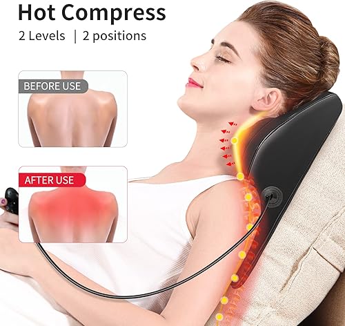 Miniatura 3 de Shiatsu Masajeador de cuello con calor, almohada de masaje de espalda 3D para aliviar el dolor, masajeadores para cuello y espalda, hombros,