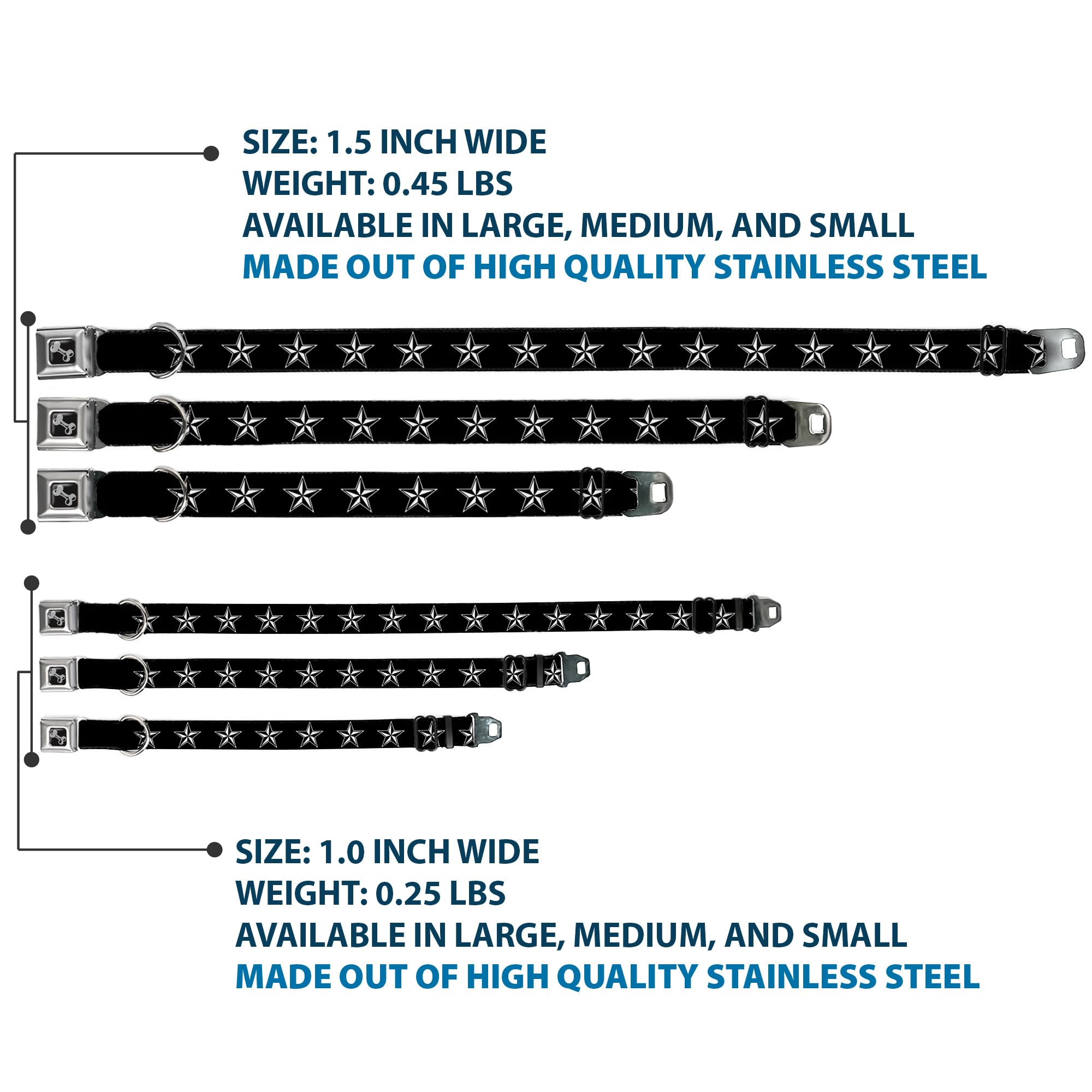 Buckle Down 9 – 38,1 cm Nautica Stella Nero/Bianco Collare Bone, Piccolo