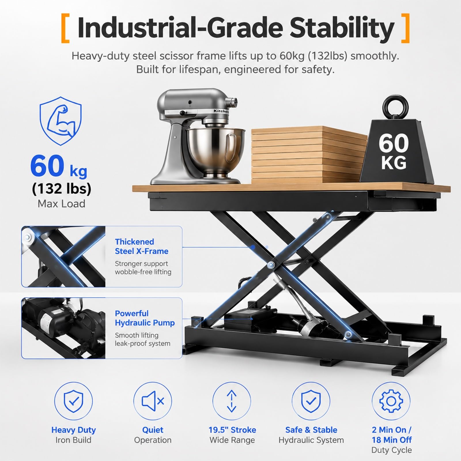 Hydrauliczny Stół Podnoszony Elektryczny do Biurka, Podnośnik Stołowy Wysokość 18-68cm, Mechanizm Nożycowy Oszczędność Miejsca do Zabudowy Automatyczny Pop Up