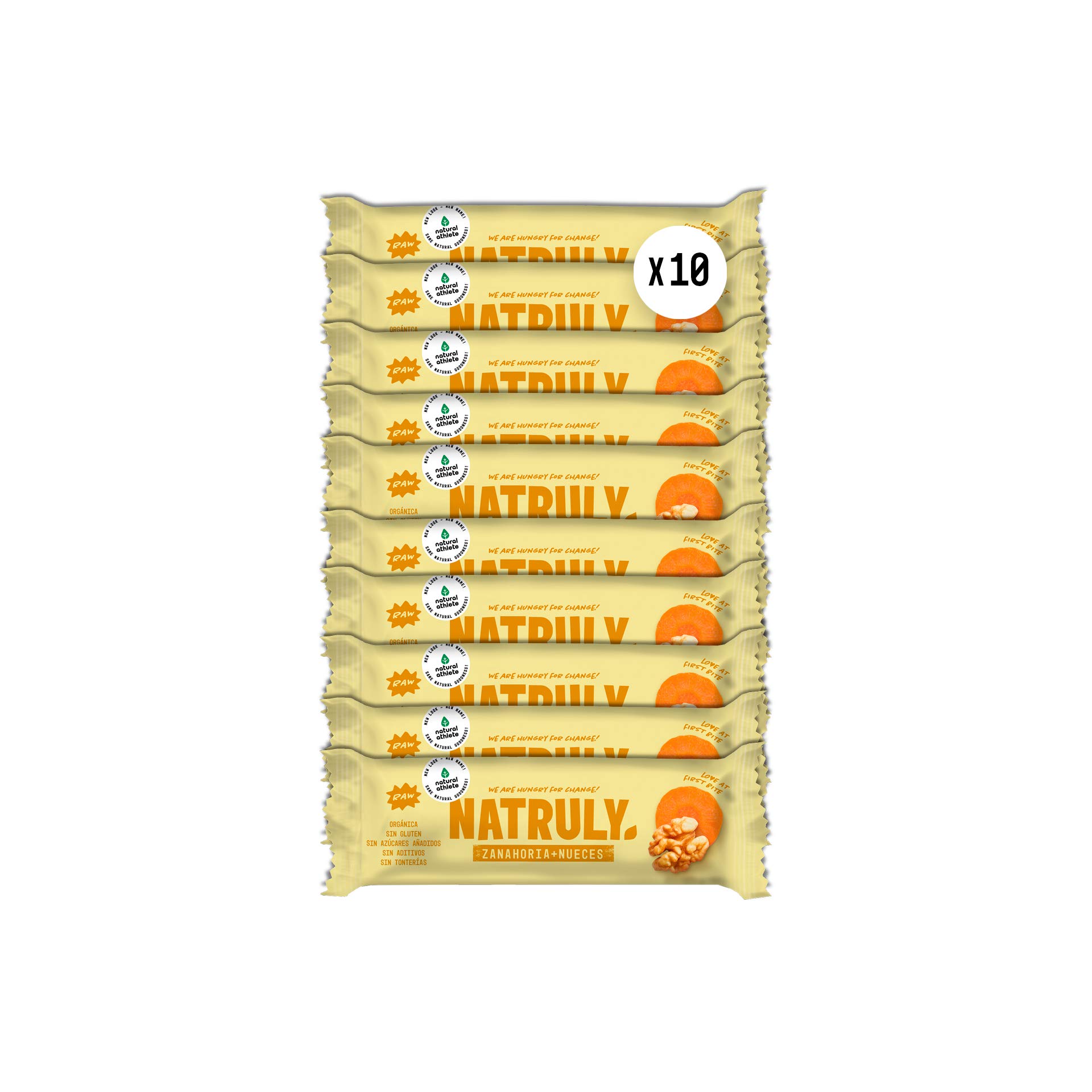 NATRULY Barritas Energéticas BIO Zanahoria + Nueces Sin Azúcar Añadido, 100% Natural y Orgánicas, Sin Gluten, Vegana -Pack 10x40g