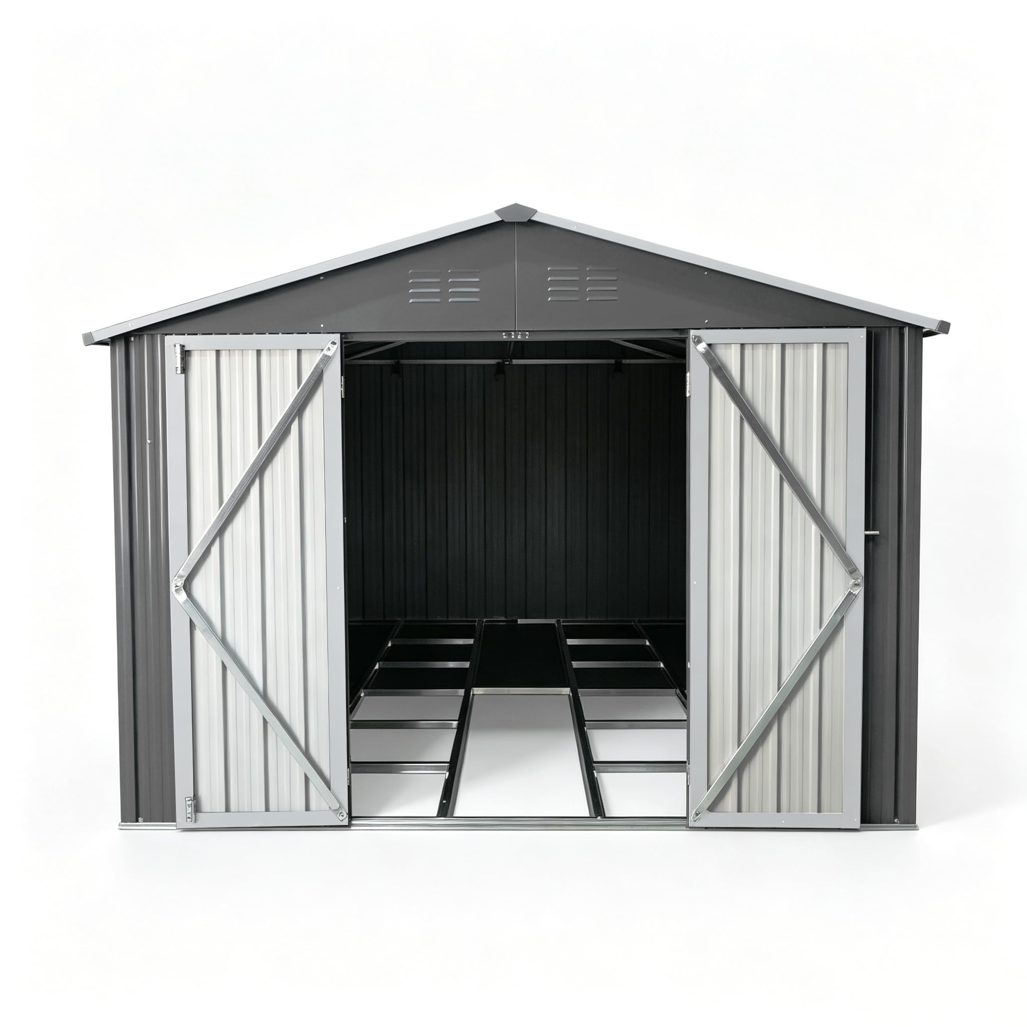 Abri de jardin en métal 7,46 m² avec toit pointu cadre de sol gris