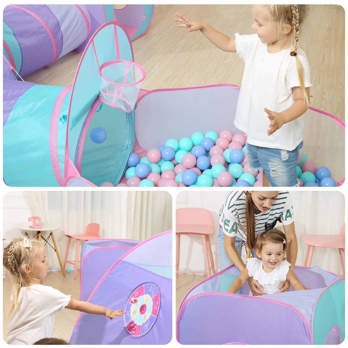 Kidoodler 5pc Ball Pit Tent with Tunnel, Play Tent with Crawl Tunnel, Gift for Girls Boys Babies Toddlers, Indoor & Outdoor Playhouse