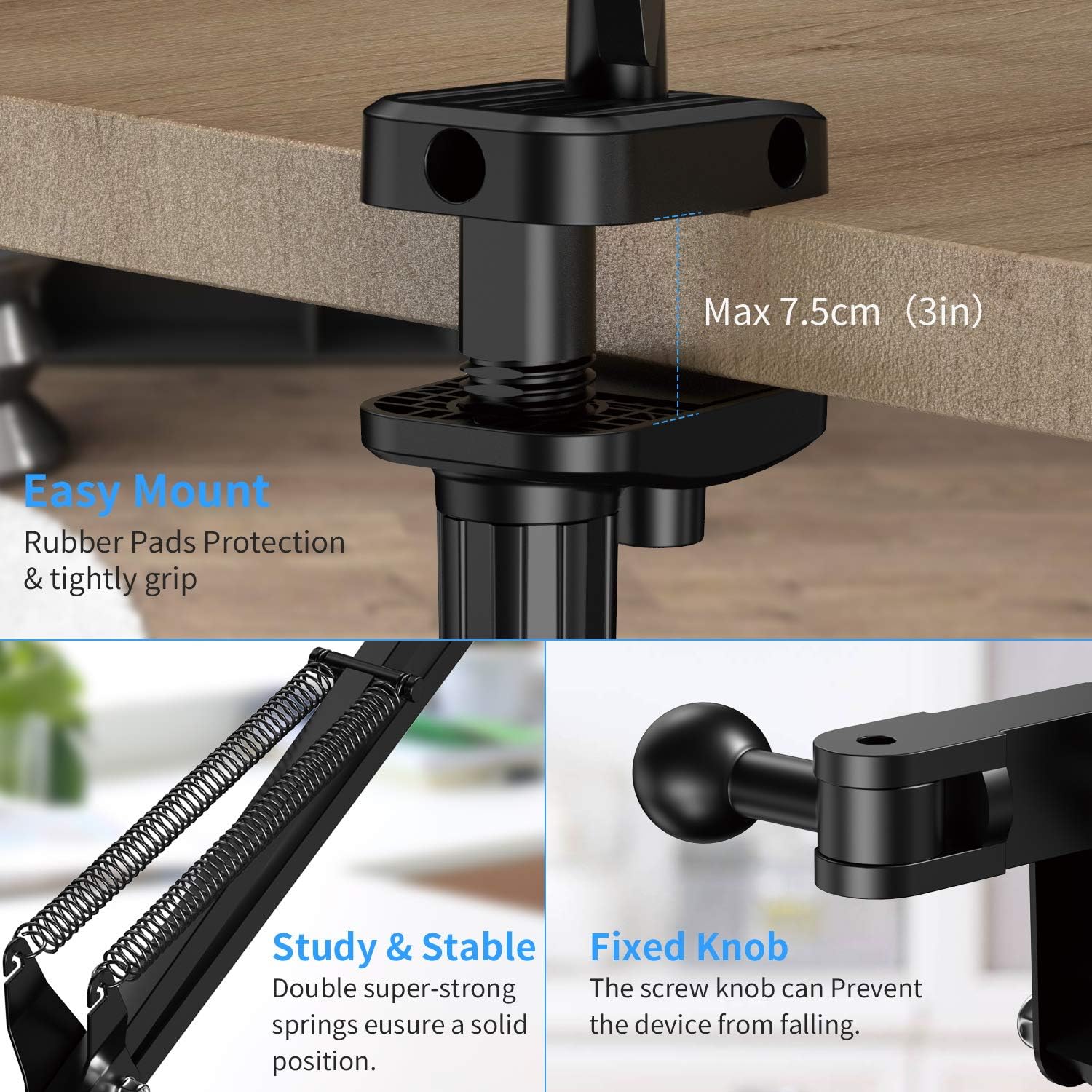 Bewahly Gooseneck Tablet Holder, Mobile Phone Holder in Bed, Universal Flexible Long Arm Adjustable Smartphone Stand for iPad Mini 4 5, iPad Pro 2020, iPad Air 3, iPhone, Samsung, Huawei (Black)