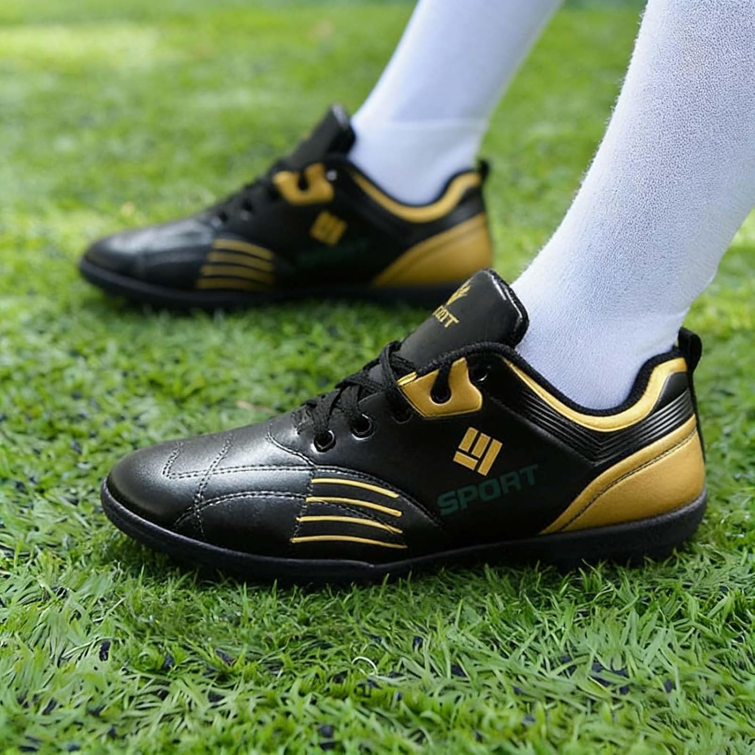 Men's Soccer Cleats PU Leather Waterproof Non Slip Flexible Sole Athletic Football Sneakers Shoes Size 7-10