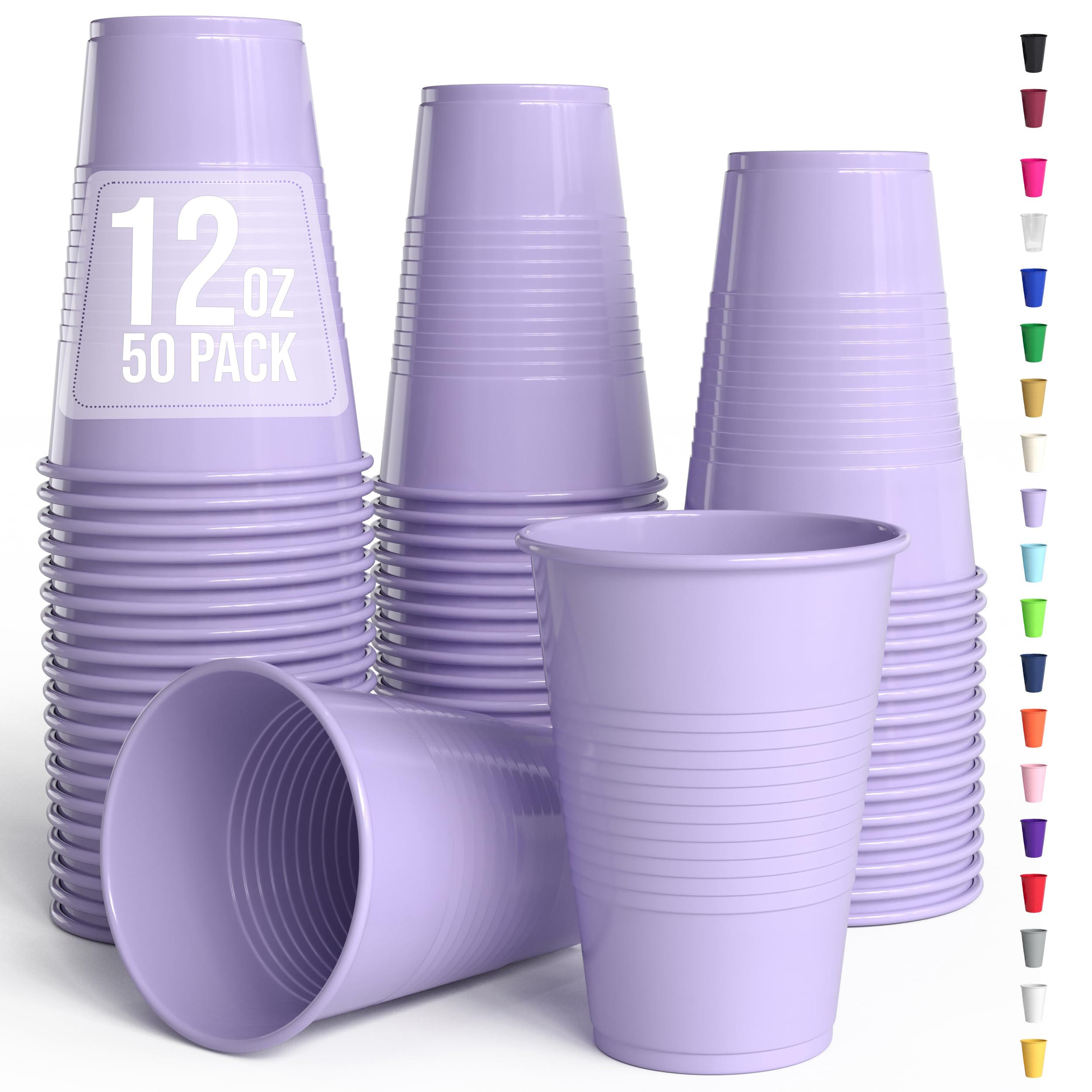 Exquisite Party Solids 12 Oz Lavender Plastic Cups For Party Supplies 50 Pack | Lavender Disposable Cups Plastic | Disposable Drinkware For Parties,