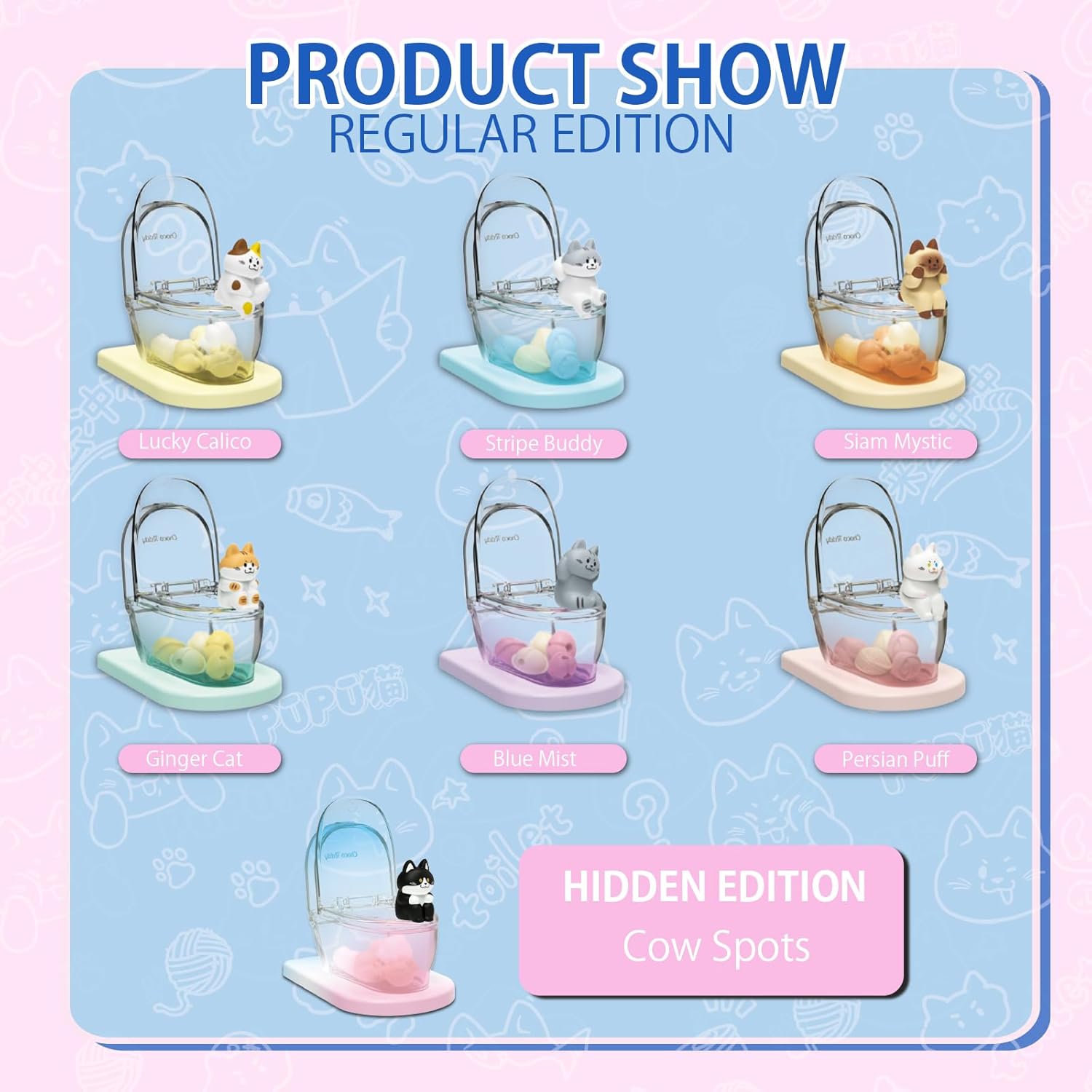 Cat Blind Box - Cat Figurines Phone Stand Blind Box 1PC Random Mini Toilet Figures Phone Holder Birthday Gift for Cat Lovers, Cell Phone Stand for Desk Decor, Cute Desk Accessories Mystery Bag