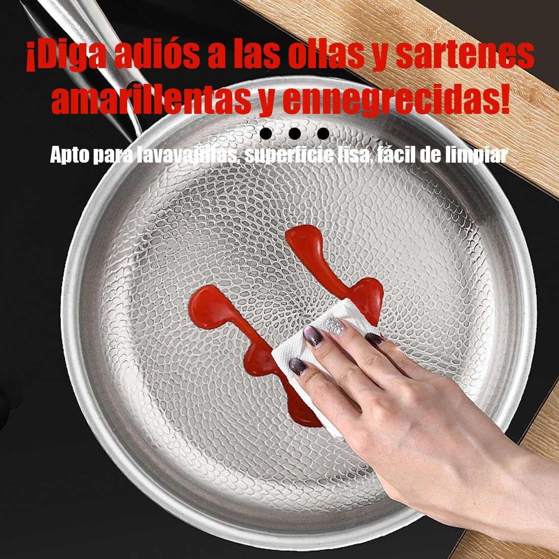Sarten Titanio Puro, Sarten de Titanio Puro Con Tapa y Espátula, Sartén Titanios Apto Para Todo Tipo de Estufas, Súper Duradero, Resistente A Los Arañazos, Antiadherente (Sin tapa, 22cm)