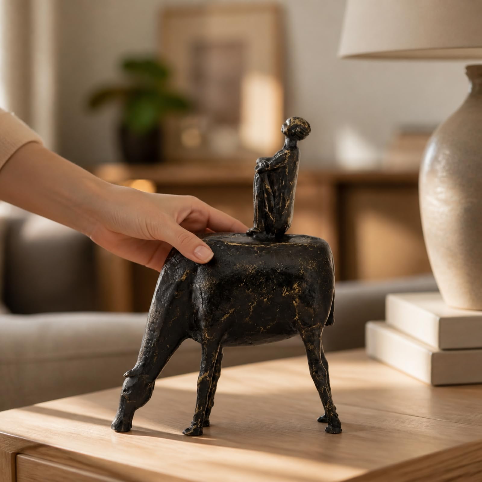 KESOTO Escultura Conceptual Figura Humana y Animal Laqueada Escultura corativa Mesa Morno Figura corativa con Acabado Laqueado para Mueble con, Negro 260 75 280