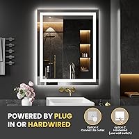 Vista 7 de LOAAO Espejo de baño LED de 28 x 36 pulgadas con luces, antiniebla, regulable, retroiluminado + iluminado frontal, espejo de tocador de baño