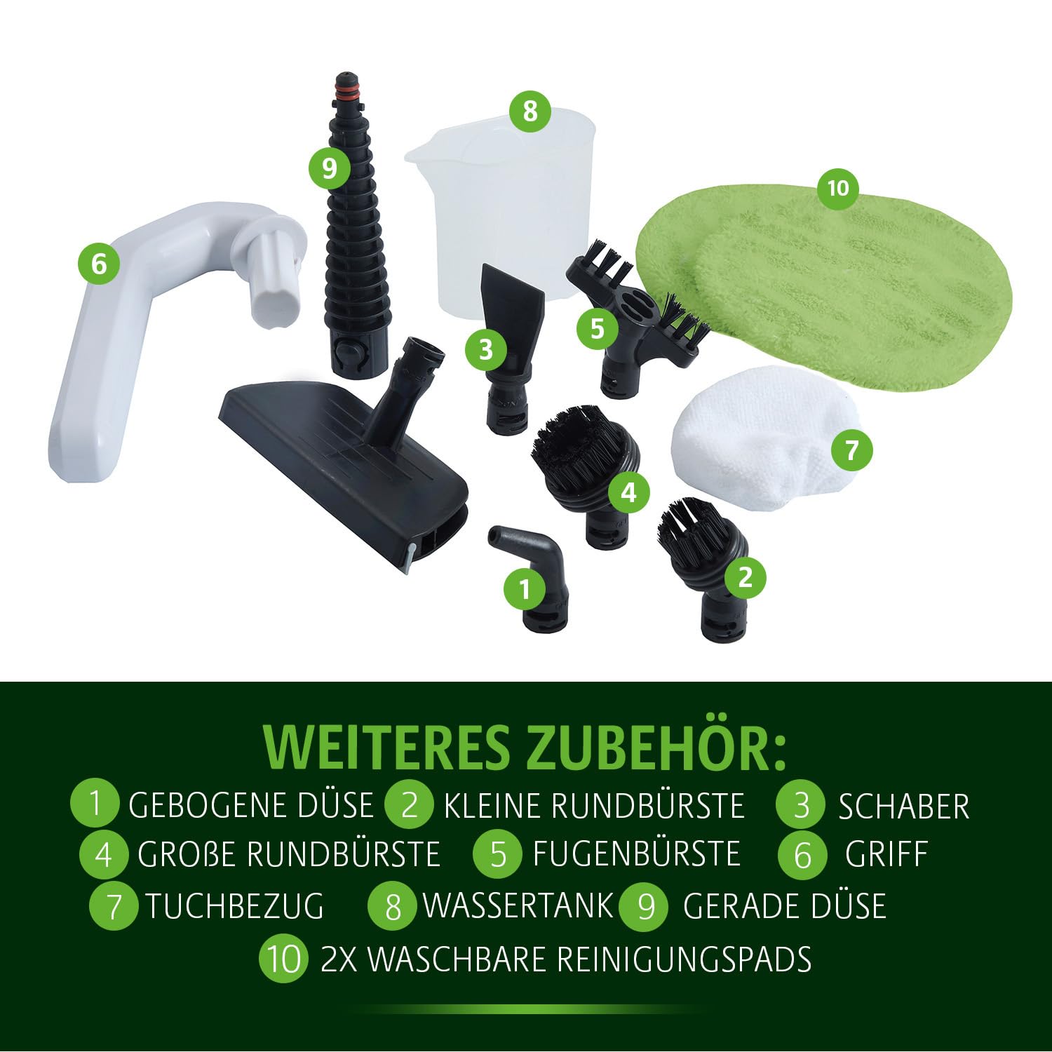 3 PAGEN® Rotierender Dampfreiniger Mop 2-in-1 inkl. 10-tlg. Zubehör – 1300W Steam Twister Mopp Bodenwaschmaschine + Handdampfreiniger in einem – Reiniger für Böden, Bad, Fugen, Flächen, Polster & mehr