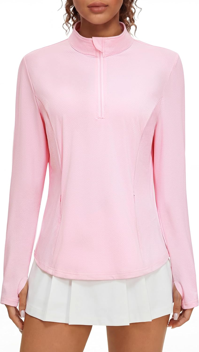 BMJL Women's Quarter Zip Pullover Long Sleeve Workout Tops for Women Golf Shirts UPF 50+ Moisture Wicking