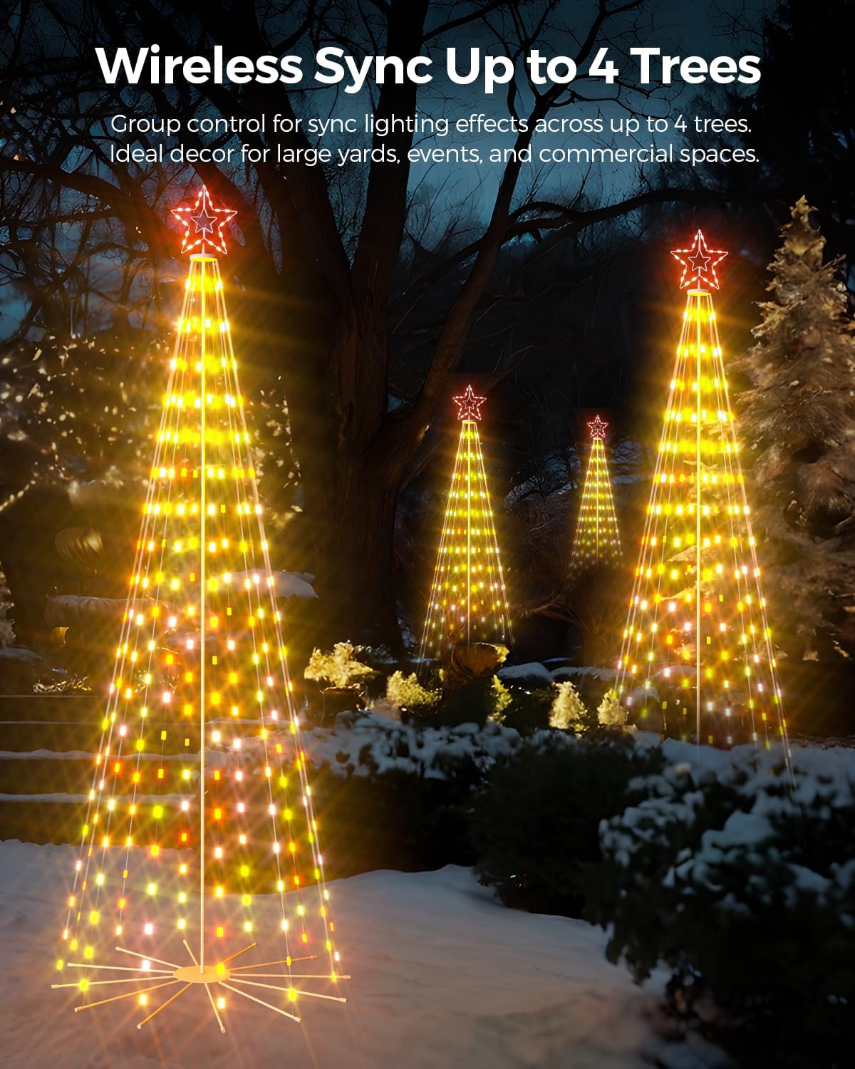 8ft Smart Outdoor Lighted Christmas Tree with Sturdy Iron Base, 16 Mil Color Changing, Music Sync, Timer, Group Control, RGB Led Christmas Decorations for Indoor Outdoor - Image 3