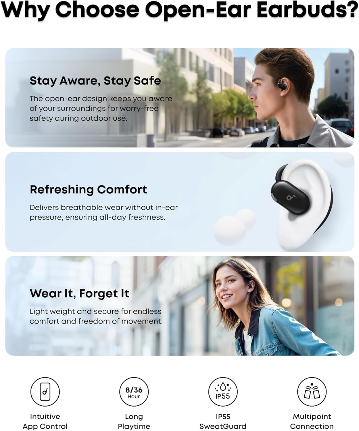 Soundcore V20i by Anker Open-Ear Headphones, Adjustable Ear Hooks, Ultra-Comfort, Snug Fit, Powerful Sound, Clear Calls, IP55, 36H Playtime, Bluetooth 5.4 Wireless Earbuds, Multipoint Connection - Image 7