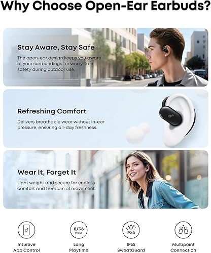 Miniatura 7 de Auriculares Soundcore V20i de Anker de oído abierto, ganchos ajustables, ultra-cómodo, ajuste seguro, sonido potente, llamadas claras, IP55, tiempo