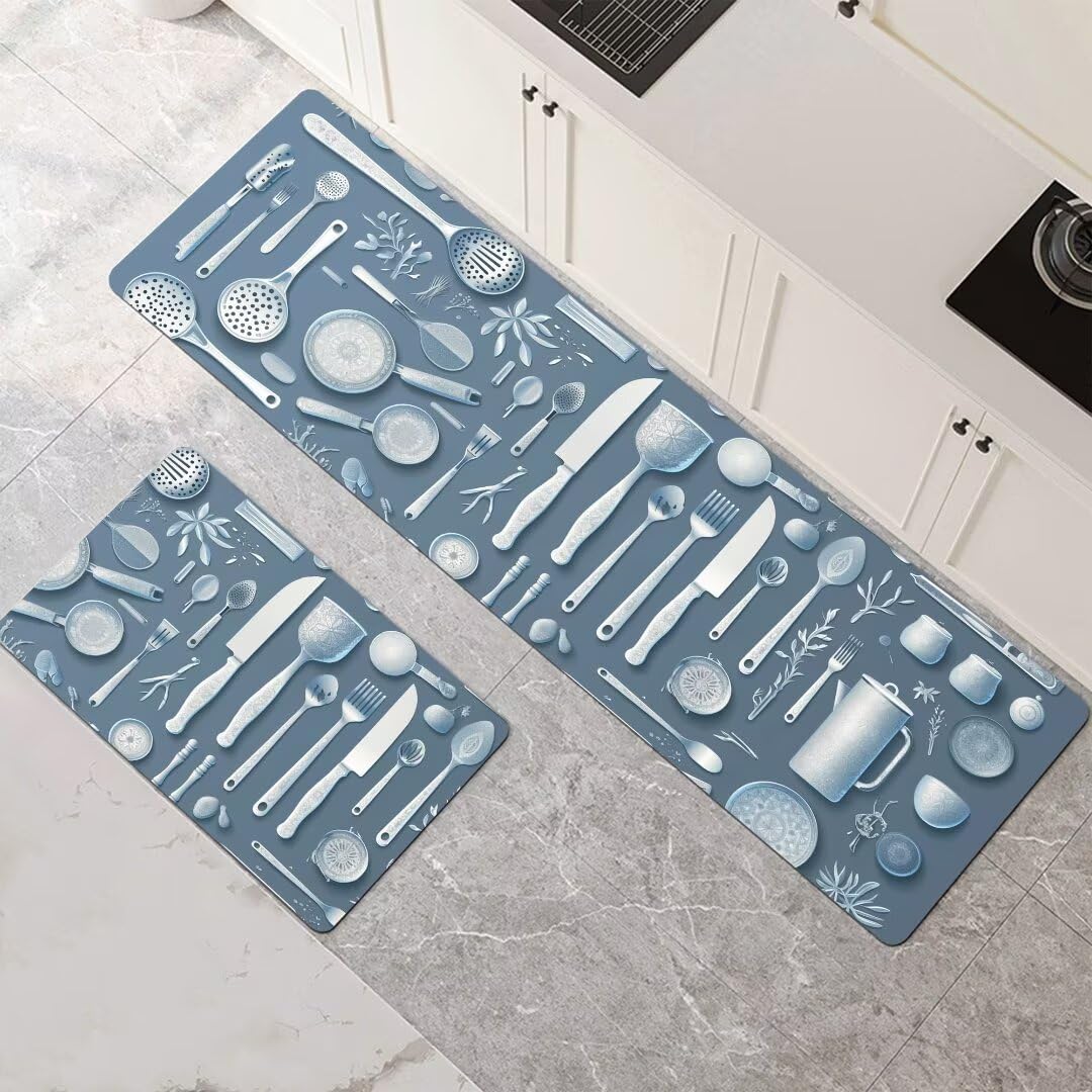 Alfombra cocina lavable de alta absorción en juego de 2 piezas color azul teal