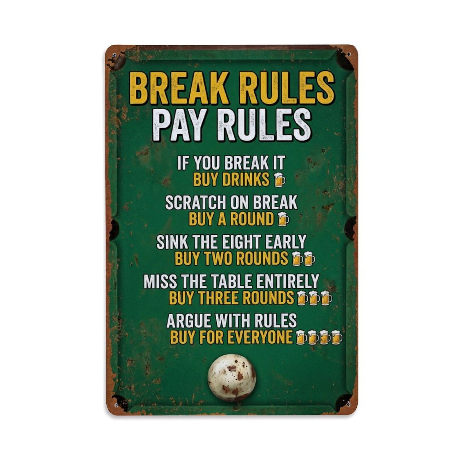 If You Break It Buy Drinks Game Room Metal Tin Sign