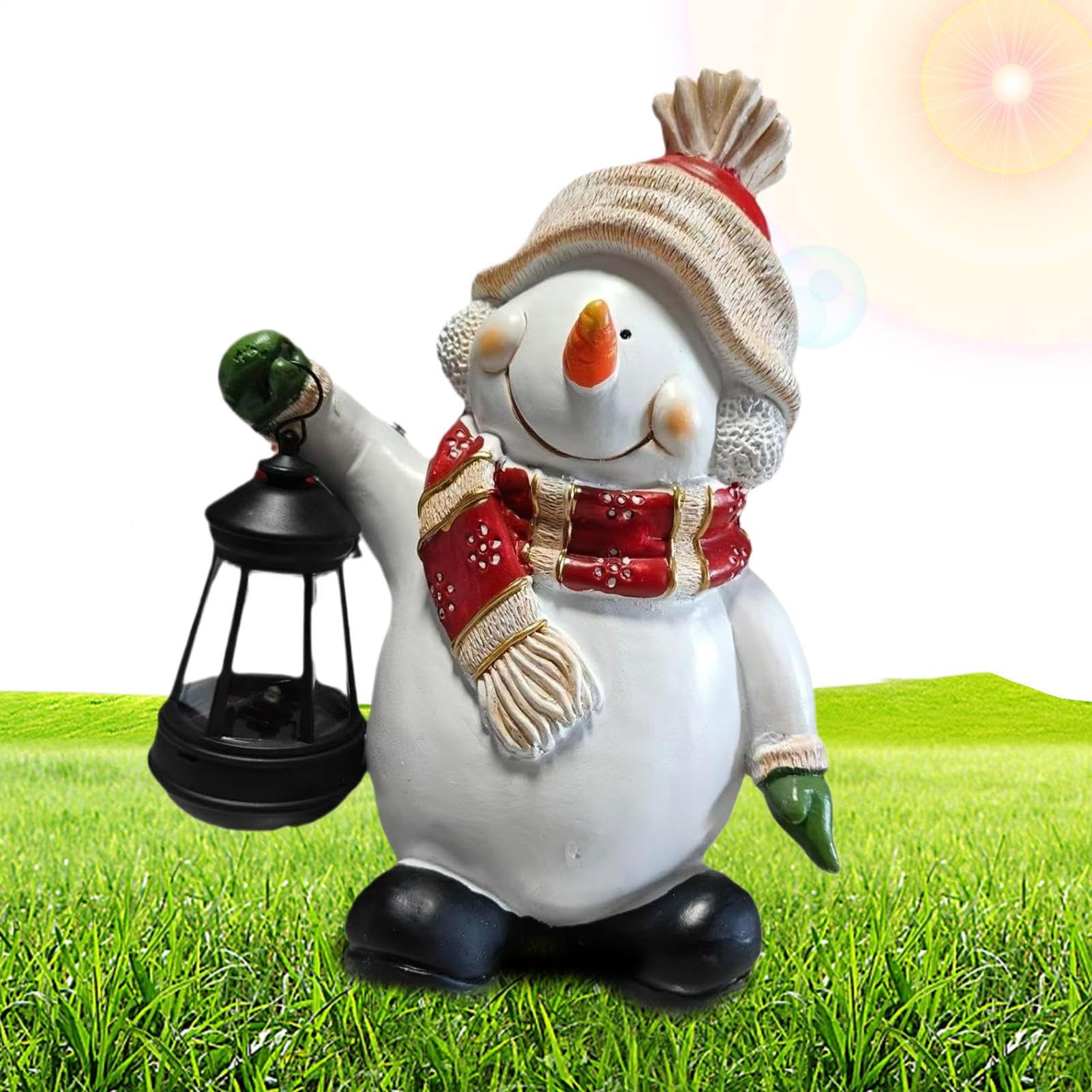 Bonhomme de neige de Noël solaire, déco festive en résine pour terrasse