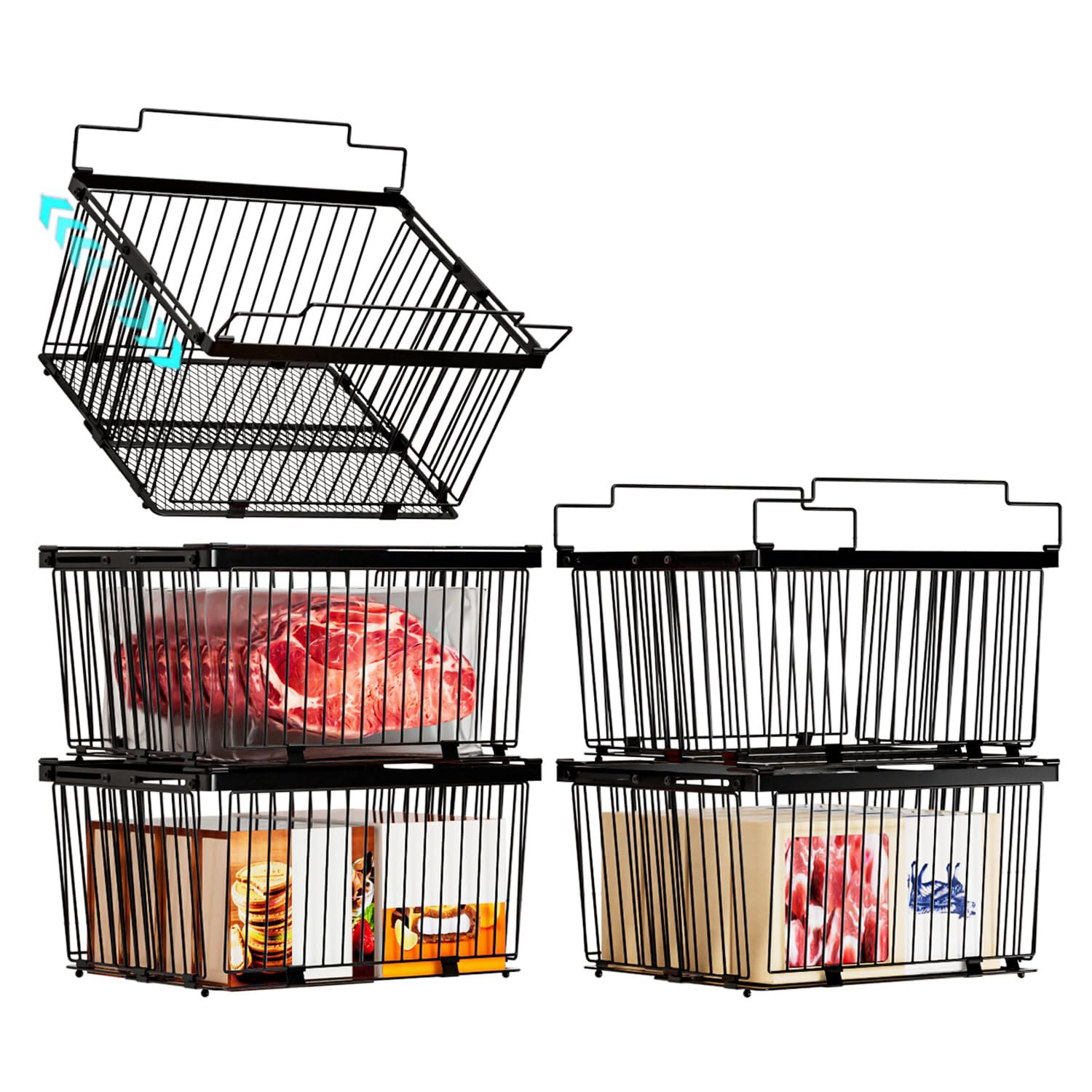 Large Freezer Organizer Bins for 5 to 9 Cu.Ft,Leak-Proof Bottom，5Pack